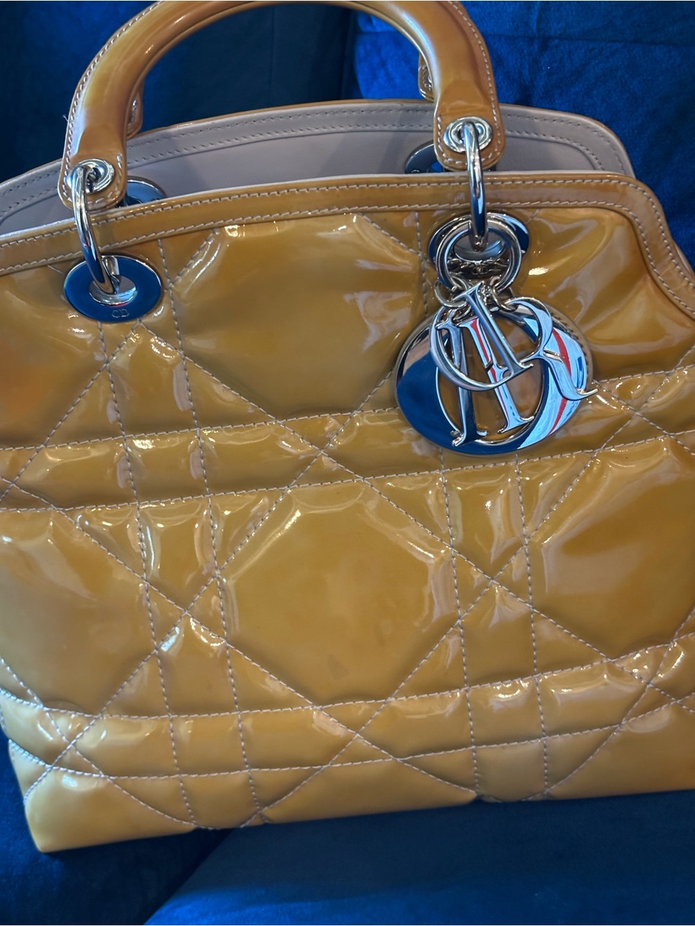 Dior Patent Quilted Satchel in Mustard Ombré color